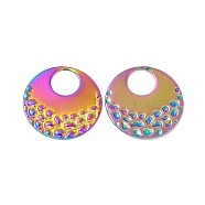 Ion Plating(IP) 304 Stainless Steel Pendants, Flat Round Charm, Rainbow Color, 23x1mm, Hole: 8.3mm(STAS-I671-16MC)