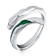 Rhodium Plated 925 Sterling Silver Vintage Open Cuff Ring with Green Enamel for Women, Platinum, US Size 5 1/4(15.9mm)(JR884A)