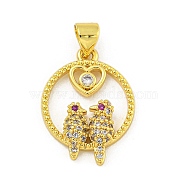 Rack Plating Brass Micro Pave Cubic Zirconia Pendants, Long-Lasting Plated, Lead Free & Cadmium Free, Real 18K Gold Plated, Woodpecker, 20.5x15x3.5mm, Hole: 4x3mm(KK-C074-24G-02)