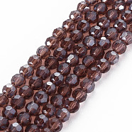 Electroplate Glass Bead Strands, Pearl Luster Plated, Faceted(32 Facets), Round, Saddle Brown, 4mm(EGLA-R015-4mm-22)
