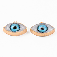 Druzy Resin Pendants, with Edge Light Gold Plated Iron Loops, Evil Eye, White, 17x23x7.5mm, Hole: 2mm(RESI-R428-002A)