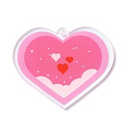 Valentine's Day Transparent Acrylic Pendant, Heart Charm, Hot Pink, 40.5x49.5x2mm, Hole: 3mm(OACR-A025-02B)