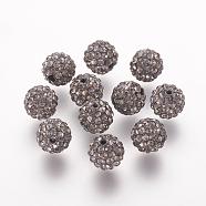 Polymer Clay Rhinestone Beads, Grade A, Round, Pave Disco Ball Beads, Black Diamond, 10x9.5mm, Hole: 1.5mm(RB-K050-10mm-C14)