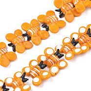 Handmade Lampwork Beads Strands, Butterfly, Orange, 17~20x23.5~26.5x7.5~8.5mm, Hole: 1mm, about 35pcs/strand.(LAMP-Q031-019B)