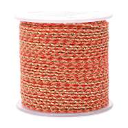 4-Ply Polycotton Cord, Handmade Macrame Cotton Rope, with Gold Wire, for String Wall Hangings Plant Hanger, DIY Craft String Knitting, Orange, 1.5mm, about 21.8 yards(20m)/roll(OCOR-Z003-C04)