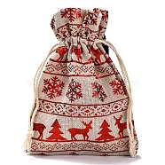Cotton Gift Packing Pouches Drawstring Bags, for Christmas Valentine Birthday Wedding Party Candy Wrapping, Red, Christmas Themed Pattern, 14.3x10cm(X-ABAG-B001-01B-07)