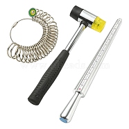 Jewelry Measuring Tool, with Aluminium Ring Size Sticks Ring Mandrel & Alloy American Calibration Ring Sizers Professional Model, Platinum, Stick: 250x25mm, Ring: 11~22mm, Hammer: 240x77x29.5mm(TOOL-YW0001-29)