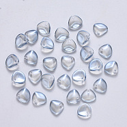Transparent Spray Painted Glass Charms, Pearl Luster Plated, Petaline, Light Blue, 7x8x2.5mm, Hole: 1mm(GLAA-R211-01-D02)