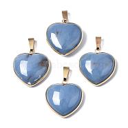 Natural Angelite Anhydrite Pendants, with Golden Tone Brass Edge and Iron Snap on Bails, Heart, Lead Free & Cadmium Free, 28~29x26x9.5mm, Hole: 10x3mm(G-R458-03)