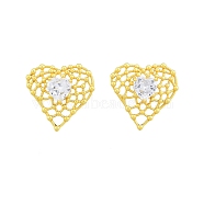 Clear Glass Heart Stud Earrings, Rack Plating Brass Jewelry for Women, Nickel Free, Matte Gold Color, 22x23mm, Pin: 0.6mm(EJEW-G322-27MG)