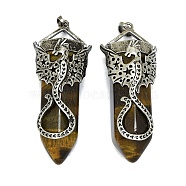 Natural Tiger Eye Faceted Pointed Bullet Big Pendants, Rack Plating Antique Silver Plated Alloy Dragon Charms, Cadmium Free & Lead Free, 55~58.5x22.5~23x18.5mm, Hole: 4.8x7.8mm(G-Q165-02AS-04)