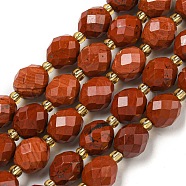 Natural Red Jasper Beads Strands, Faceted, Oval, with Seed Beads, 8~9x6~8mm, Hole: 1~1.2mm, about 36~38pcs/strand, 14.96~15.35 inch(38~39cm)(G-N342-39)