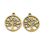 Ion Plating(IP) 316L Surgical Stainless Steel Pendants, with Enamel, Real 18K Gold Plated, Tree of Life Charm, White, 17x15x1.5mm, Hole: 1.7mm(STAS-K280-02G-01)