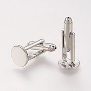 Bass Cuff Button, Cufflink Finding Cabochon Settings for Apparel Accessories, Platinum, 25x10mm, Tray: 10mm(KK-J184-31P)