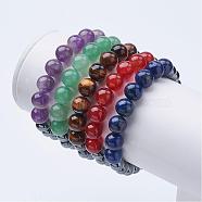 Natural Gemstone Stretch Bracelets, with Non-Magnetic Synthetic Hematite Beads, 2-1/8 inch(55mm)(BJEW-JB02836)
