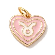 Real 18K Gold Plated Brass Enamel Pendants, with Jump Ring, Heart with Constellation Charm, Taurus, 12x13x1.5mm, Hole: 3.4mm(KK-M273-06D-G)