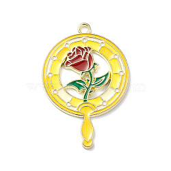 Alloy Enamel Pendants, Light Gold, Magic Fan with Rose Charm, Yellow, 38x25.5x1.5mm, Hole: 2mm(FIND-B019-01LG-05)