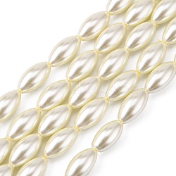 Glass Pearl Beads Strands, Pearlized, Rice, Dyed, Beige, 16x8mm, Hole: 1mm, about 52pcs/strand, 32 inch(X-HYR81)