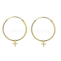 925 Sterling Silver Hoop Earring Findings, Golden, 25x20x1.2mm, Tray: 4mm, Pin: 0.6mm(STER-I016-069G)