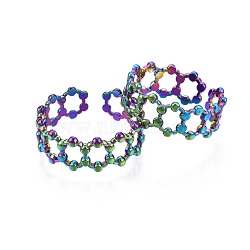 304 Stainless Steel Hexagon Cuff Ring, Rainbow Color Open Ring for Women, US Size 7 3/4(17.9mm)(RJEW-N038-082)