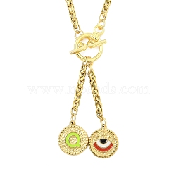 Ion Plating(IP) 304 Stainless Steel Green Yellow Enamel Letter & Eye Pendant Wheat Chain Necklaces, with Toggle Clasps, Golden, Letter Q, 20.47~20.87 inch(52~53cm)(STAS-Z102-01G-Q)