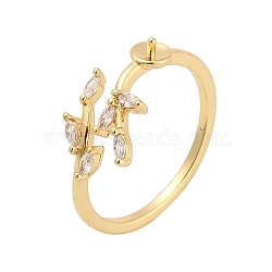Leaf Brass Micro Pave Cubic Zirconia Cup Peg Ring Settings for Half-drilled Beads, Adjustable, Cadmium Free & Lead Free, Rack Plating, Long-Lasting Plated, Real 18K Gold Plated, Pin: 1.5mm, Inner Diameter: 17.8mm(KK-NH0009-03G)