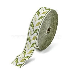 Embroidery Polyester Ribbon, Jacquard Ribbon, Garment Accessories, Leaf Pattern, Yellow Green, 1-3/8 inch(35mm), 25 yards/roll(OCOR-WH0033-88A)