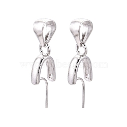 Anti-Tarnish Rhodium Plated 925 Sterling Silver Ice Pick Pinch Bails, Platinum, 15x2.5mm, Hole: 5x3.5mm, Pin: 0.7mm(STER-N016-20P)