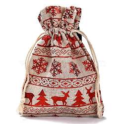 Cotton Gift Packing Pouches Drawstring Bags, for Christmas Valentine Birthday Wedding Party Candy Wrapping, Red, Christmas Themed Pattern, 14.3x10cm(X-ABAG-B001-01B-07)