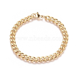 Unisex 304 Stainless Steel Curb Chain/Twisted Chain Bracelets, with Lobster Claw Clasps, Golden, 8-1/2 inch(21.5cm)(STAS-D0002-40G)
