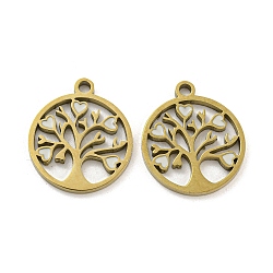 Ion Plating(IP) 316L Surgical Stainless Steel Pendants, with Enamel, Real 18K Gold Plated, Tree of Life Charm, White, 17x15x1.5mm, Hole: 1.7mm(STAS-K280-02G-01)