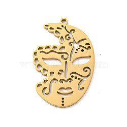 304 Stainless Steel Pendants, Laser Cut, Mask Charm, Real 18K Gold Plated, 35x22.5x1mm, Hole: 1.6mm(STAS-P342-02G)