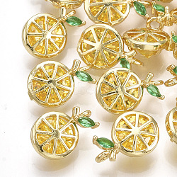 Brass Cubic Zirconia Charms, Lemon, Gold, Real 18K Gold Plated, 11.5x7.5x4.5mm, Hole: 1.2mm(KK-S348-323)