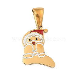 Christmas Theme 304 Stainless Steel Pendants, with Enamel, Golden, Santa Claus Letter Charm, Letter F, 15.5x12x1.5mm, Hole: 6x3mm(STAS-R007-01F-G)