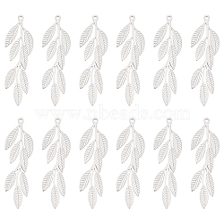 316L Surgical Stainless Steel Pendants, Leaf Charm, Textured, Stainless Steel Color, 29.5x8x0.8mm, Hole: 1mm, 12pcs/box(STAS-UN0050-72)