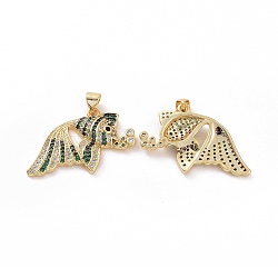 Brass Micro Pave Clear Cubic Zirconia Pendants, Fish, Green, 28~30x19x4mm, Hole: 3.5x5mm(ZIRC-F135-01G-03)