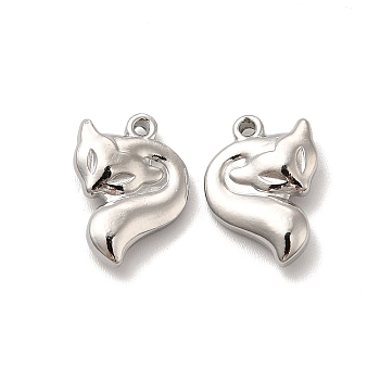 201 Stainless Steel Pendants, Fox Charm, Stainless Steel Color, 15.5x14x4mm, Hole: 1mm