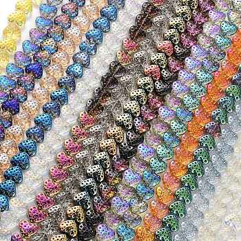 Electroplate Transparent Glass Beads Strands, Heart, Mixed Color, 13x15mm, Hole: 1.2mm, about 50pcs/strand, 25.59''(65cm)