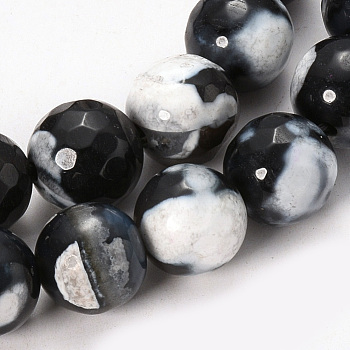 Natural Dragon Veins Agate Beads Strands, Dyed, Faceted, Round, Creamy White, 8mm, Hole: 1mm, about 48pcs/strand, 14.76 inch