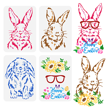 4Pcs 4 Styles PET Hollow Out Drawing Painting Stencils Sets, for DIY Scrapbook, Photo Album, Easter Egg & Rabbit & Word, Rabbit Pattern, 29.7x21cm, about 1pc/style