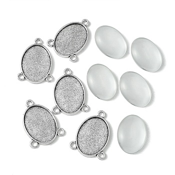 DIY Blank Tibetan Style Alloy Link Connectors Making Kit, Antique Silver, Oval, Tray: 18x25mm, 31x23x2mm, Hole: 3mm