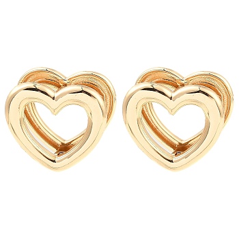 Brass Hoop Earrings, Hollow Heart, Light Gold, 20.5x22x12.5mm