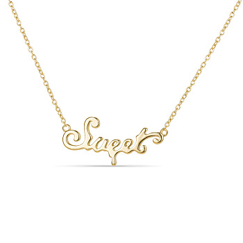 SHEGRACE Sweety 925 Sterling Silver Real 14K Gold Plated Pendant Necklace, with Sweet Letter Pendant, Golden, 15.7 inch