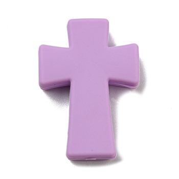 Cross Silicone Focal Beads, Chewing Beads For Teethers, DIY Nursing Necklaces Making, Orchid, 35x25x8mm, Hole: 2mm