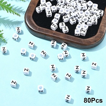 Acrylic Horizontal Hole Letter Beads, with Enamel, Cube, Letter Z, 6x6x6mm, Hole: 3.2mm