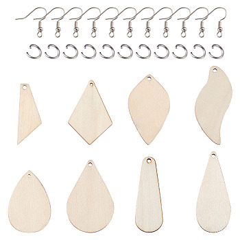 DIY Earring Making Kits, Include Unfinished Blank Wood Pendants, with Stainless Steel Jump Rings and Brass Earring Hooks, Mixed Color, 260pcs/set