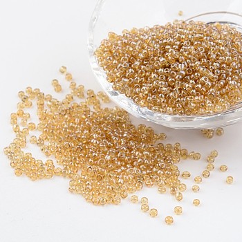 Round Glass Seed Beads, Trans. Colours Lustered, Pale Goldenrod, Size: about 2mm in diameter, hole: 1mm, about 3306pcs/50g