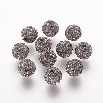 Polymer Clay Rhinestone Beads, Grade A, Round, Pave Disco Ball Beads, Black Diamond, 10x9.5mm, Hole: 1.5mm