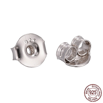 Rhodium Plated 925 Sterling Silver Ear Nuts, with 925 Stamp, Platinum, 6x6.5x3.5mm, Hole: 1mm