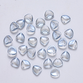 Transparent Spray Painted Glass Charms, Pearl Luster Plated, Petaline, Light Blue, 7x8x2.5mm, Hole: 1mm